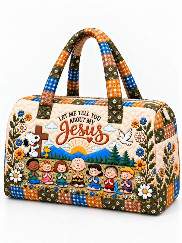 Let Me Tell You About My Jesus Gift For Her - Personalized Quilted Duffle Bag