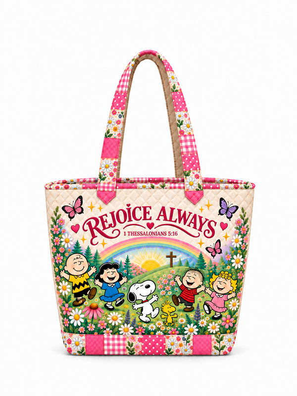 Rejoice Always Gift For Her - Peanuts Christian Quilted Tote Bag
