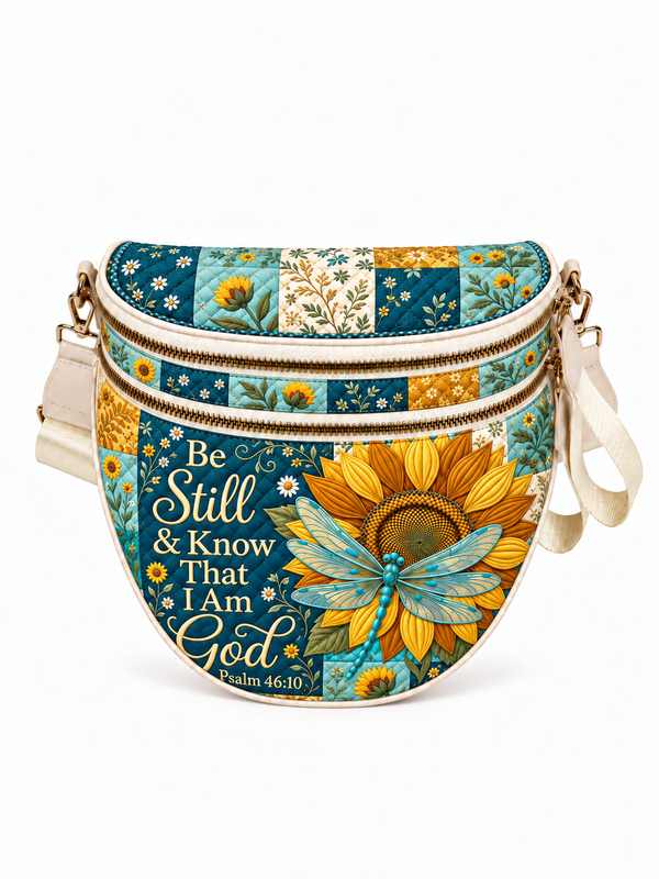 God Beloved - Be Still And Know Psalm 46:10 Sunflower Dragonfly Gift For Her - Personalized Crossbody Bag