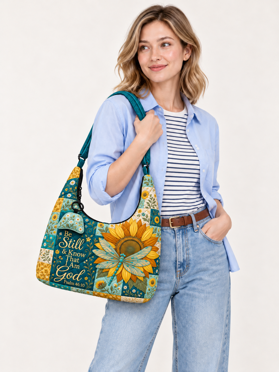 god beloved be still and know psalm 46 10 sunflower gift for her personalized quilted hobo 2