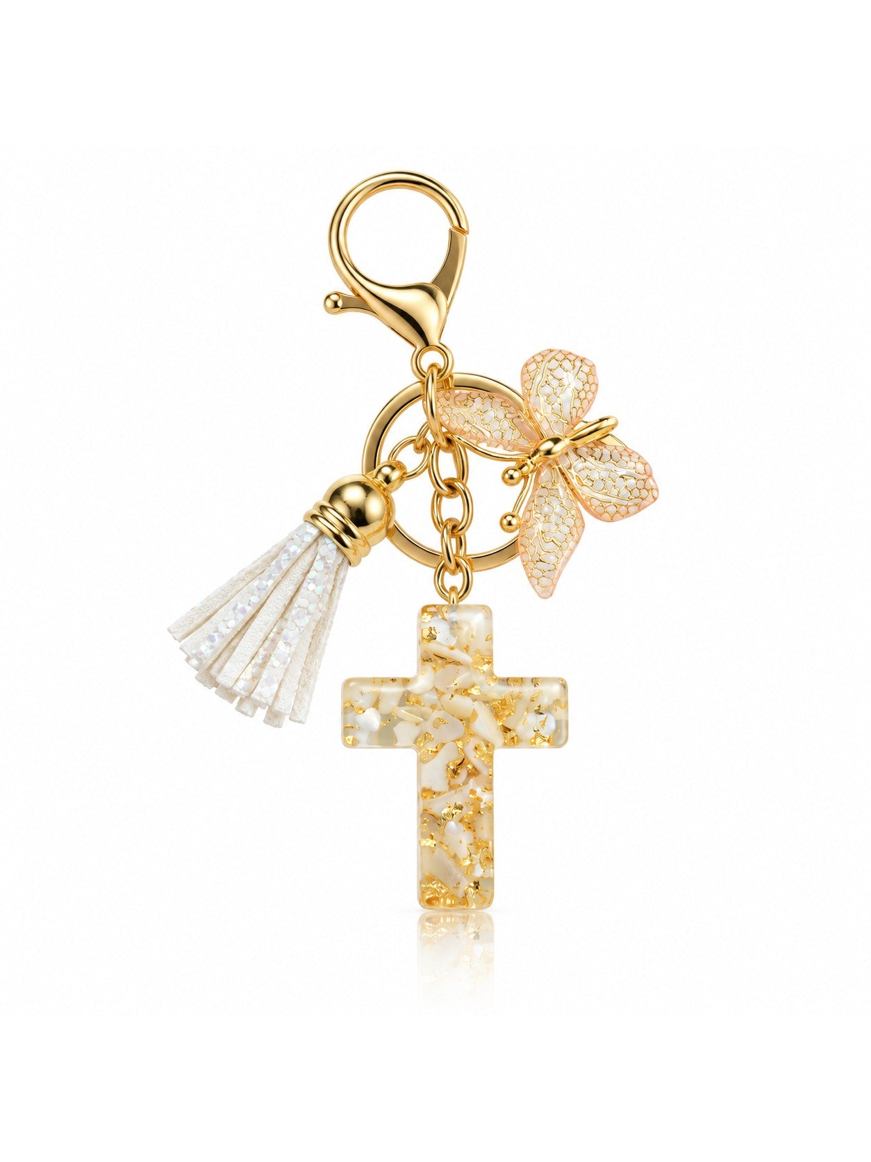 god beloved butterfly grace resin cross bag charm cream
