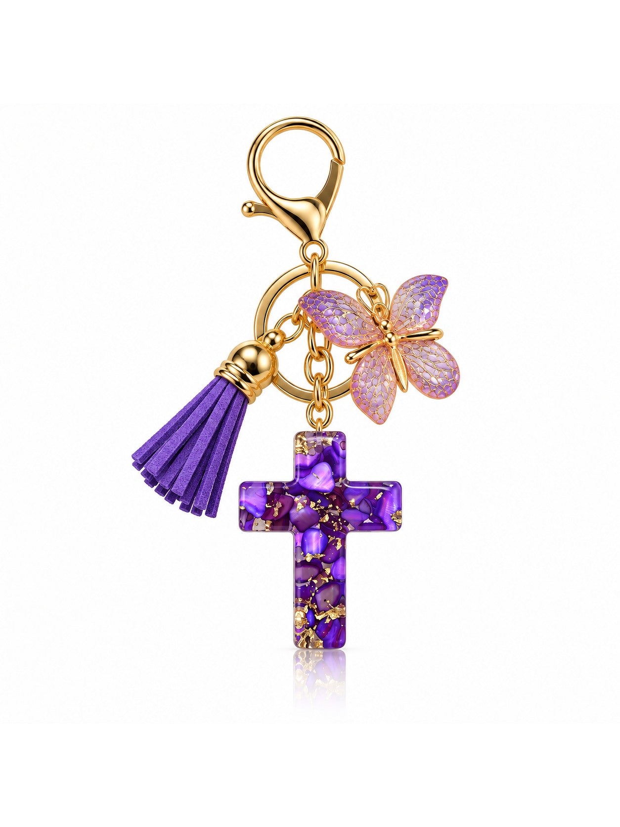 god beloved butterfly grace resin cross bag charm deep purple