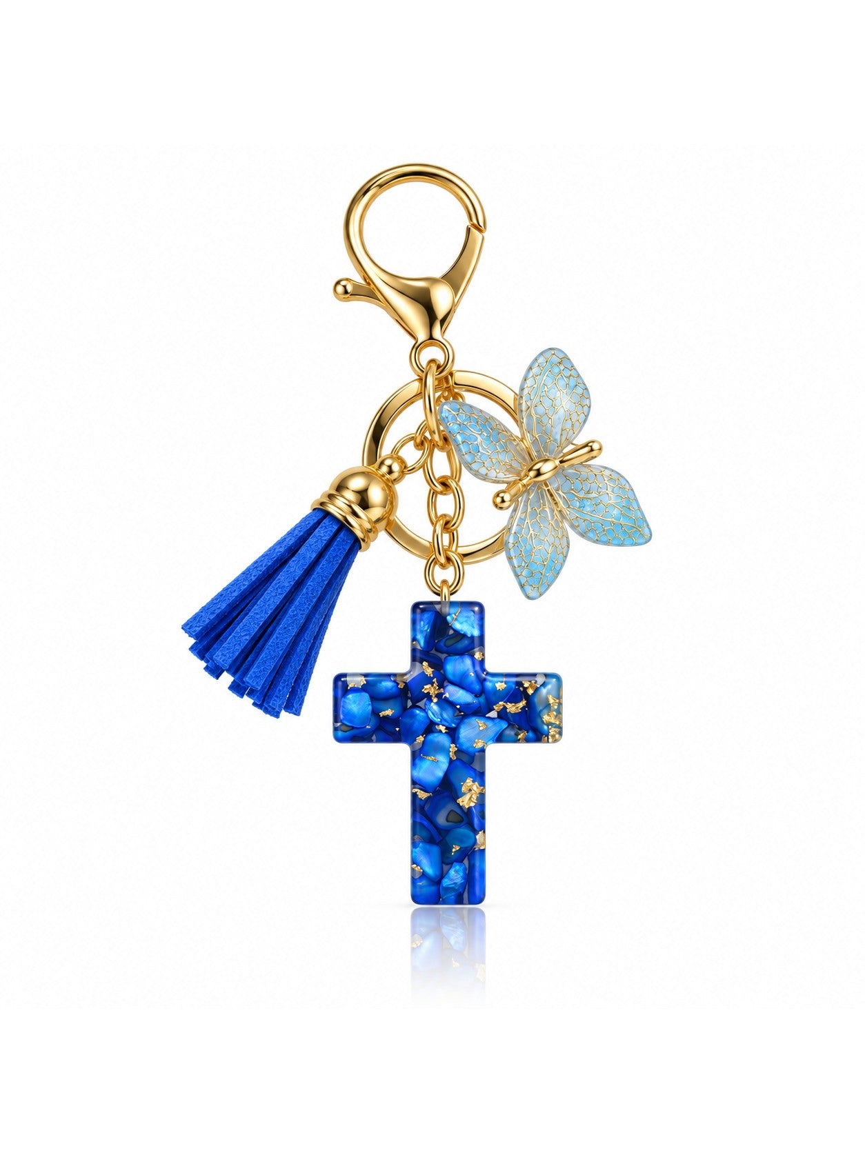 god beloved butterfly grace resin cross bag charm royal blue