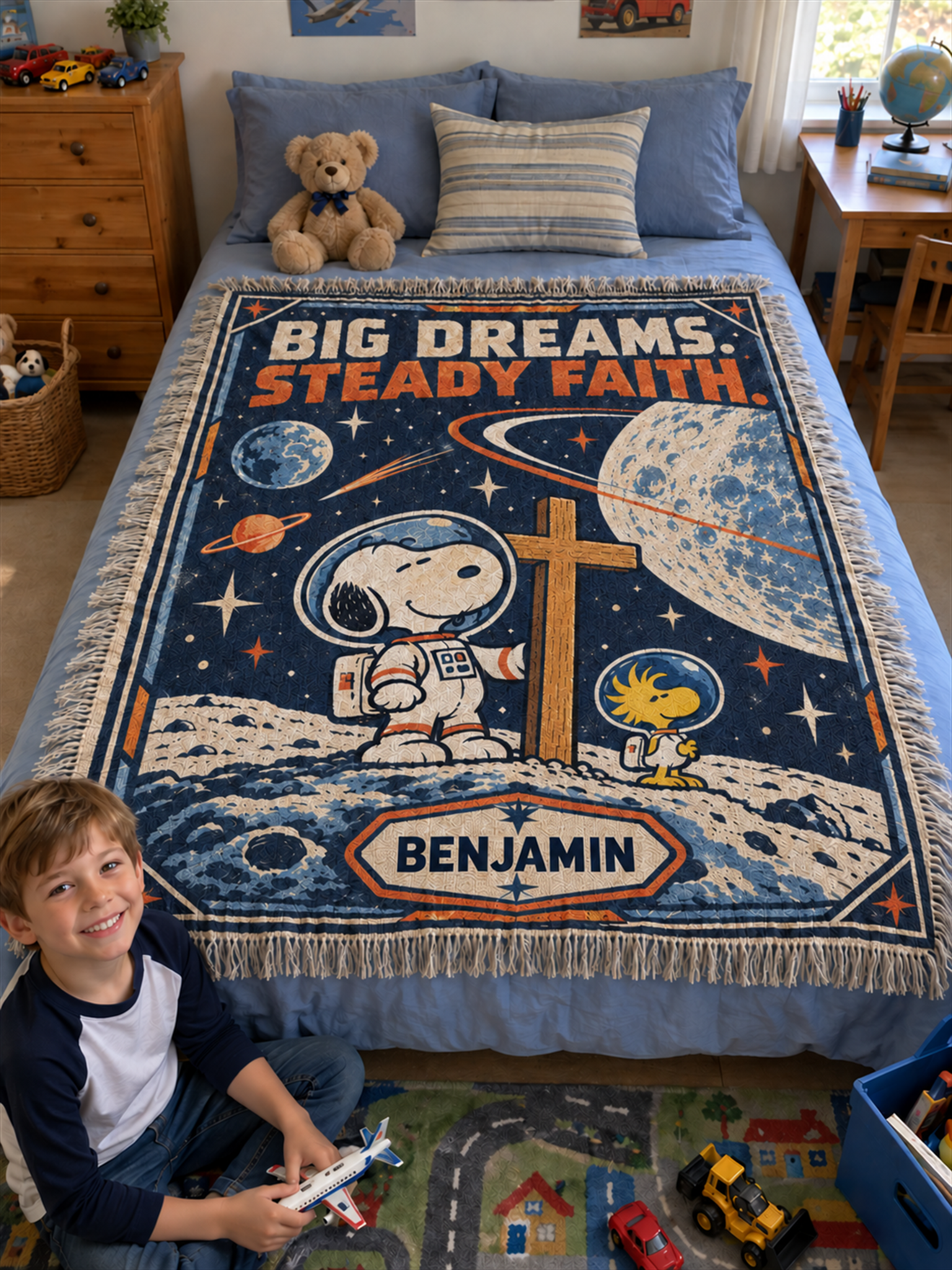god beloved custom name big dreams steady faith astronaut christian gift for kids 3