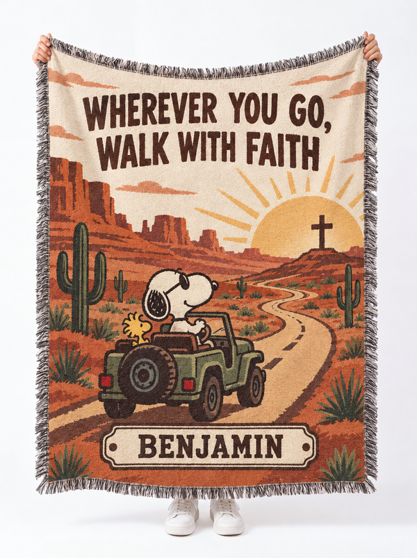 God Beloved - Custom Name Wherever You Go Walk With Faith Christian Gift For Kids - Personalized Woven Blanket