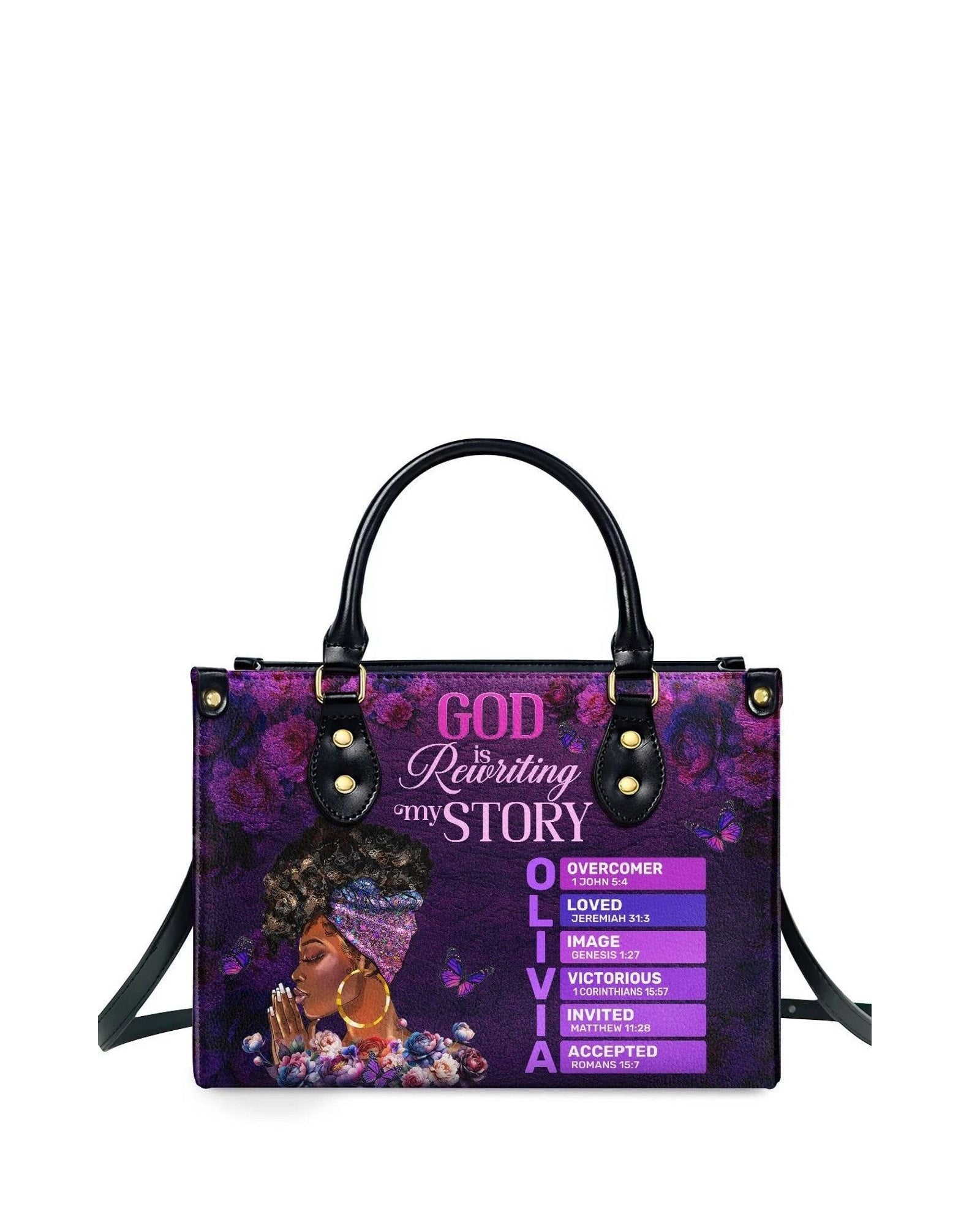 god beloved god is rewriting my story personalized leather handbag empowering religious gift for her hh01