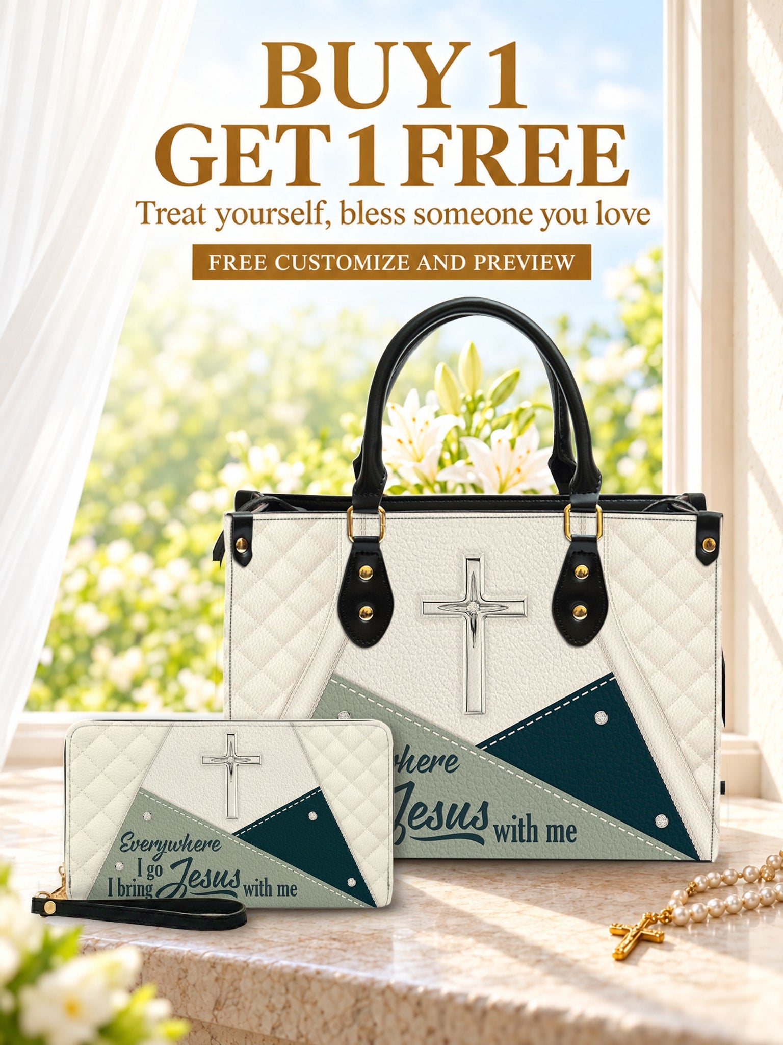god beloved i bring jesus with me leather handbag deal free wallet buy 1 get 1 free