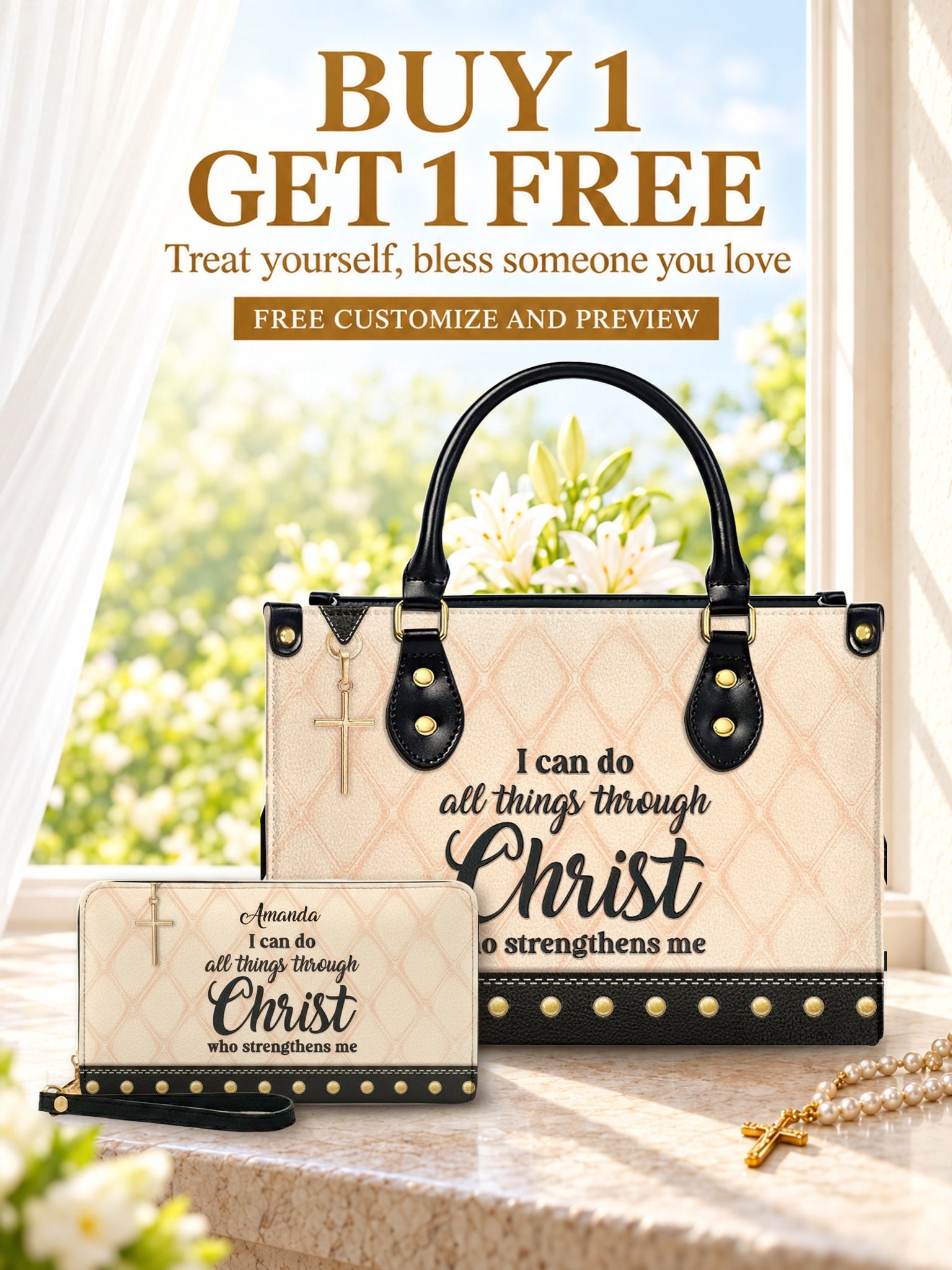 god beloved i can do all things through christ leather handbag deal buy 1 get 1 free
