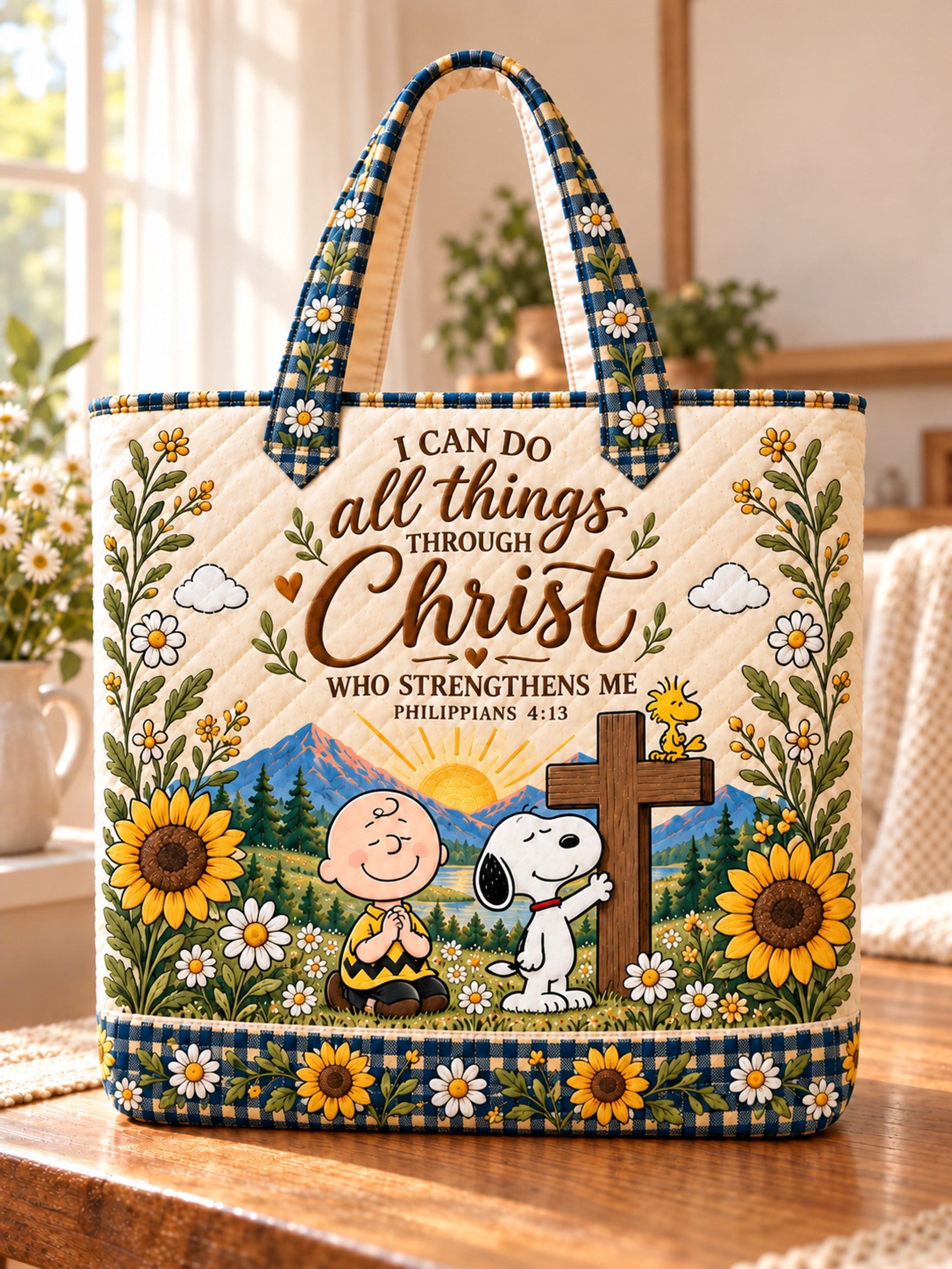 god beloved i can do all things through christ nutty gang christian gift for her personalized quilted tote bag on table_011cae96 0e6b 4710 9c80 a5516e1bd641