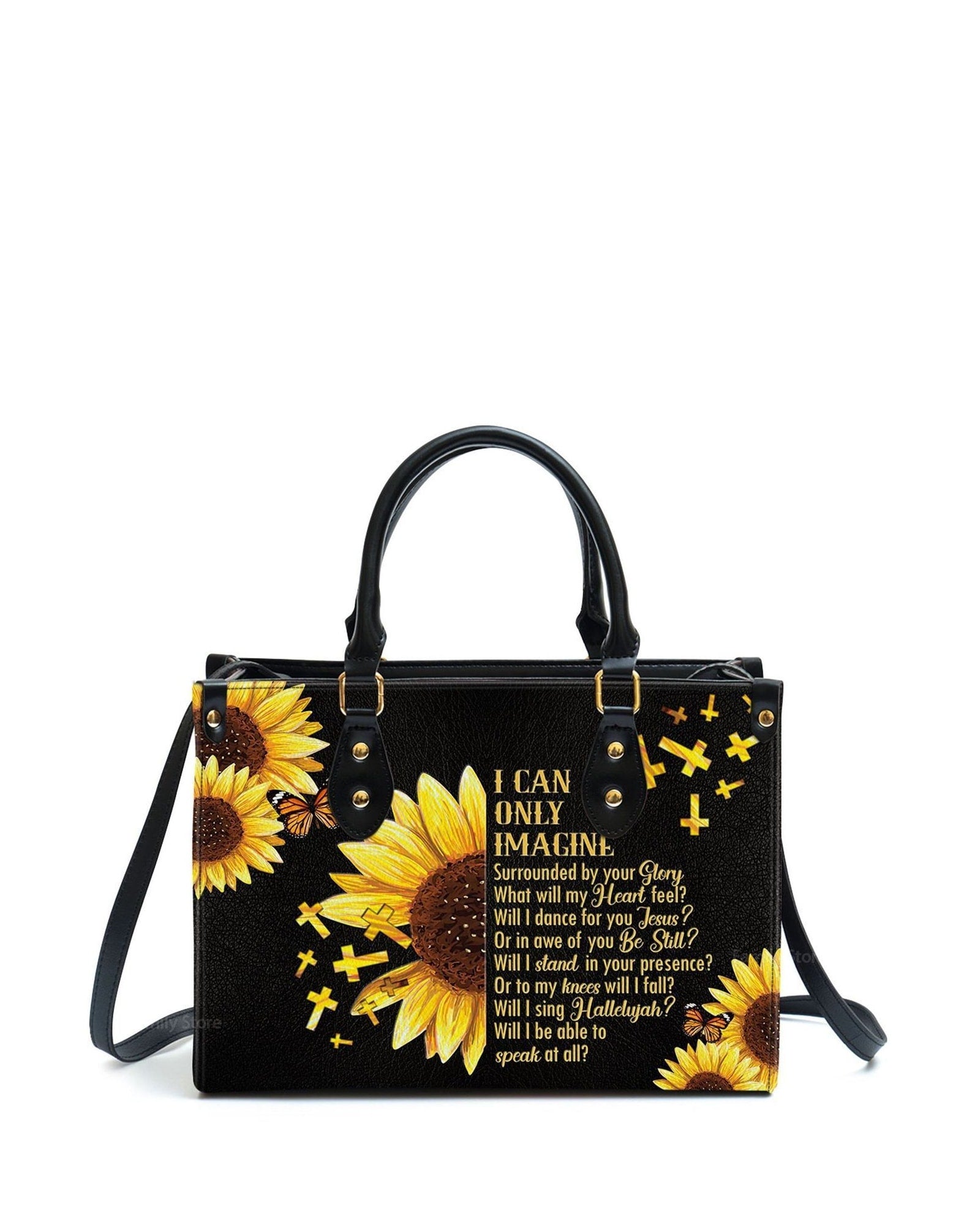 god beloved i can only imagine sunflower and cross personalized leather handbag at4080914