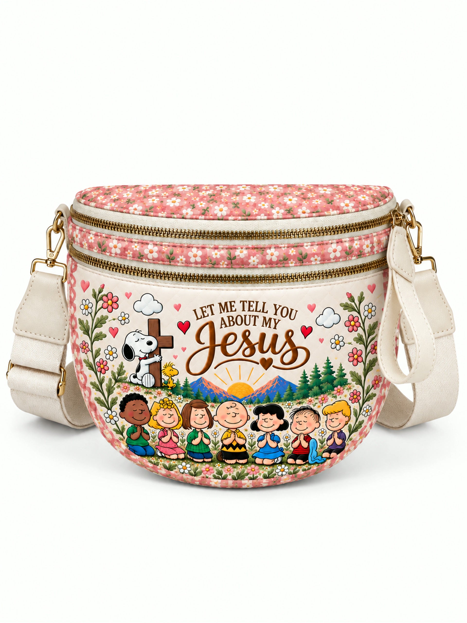 god beloved let me tell you about my jesus floral garden crossbody bag pink
