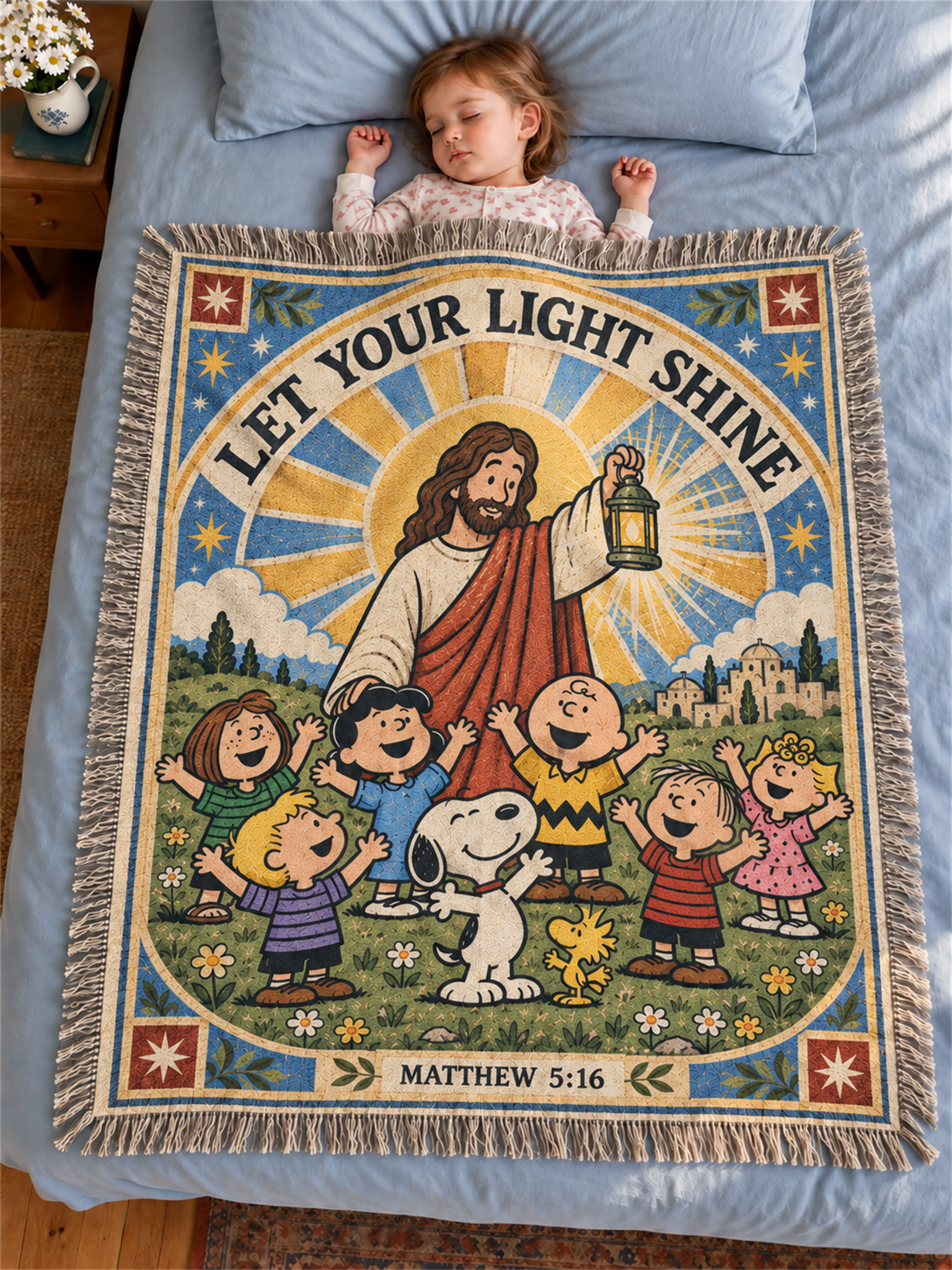 god beloved let your light shine matthew 5 16 christian gift for kids personalized woven 2
