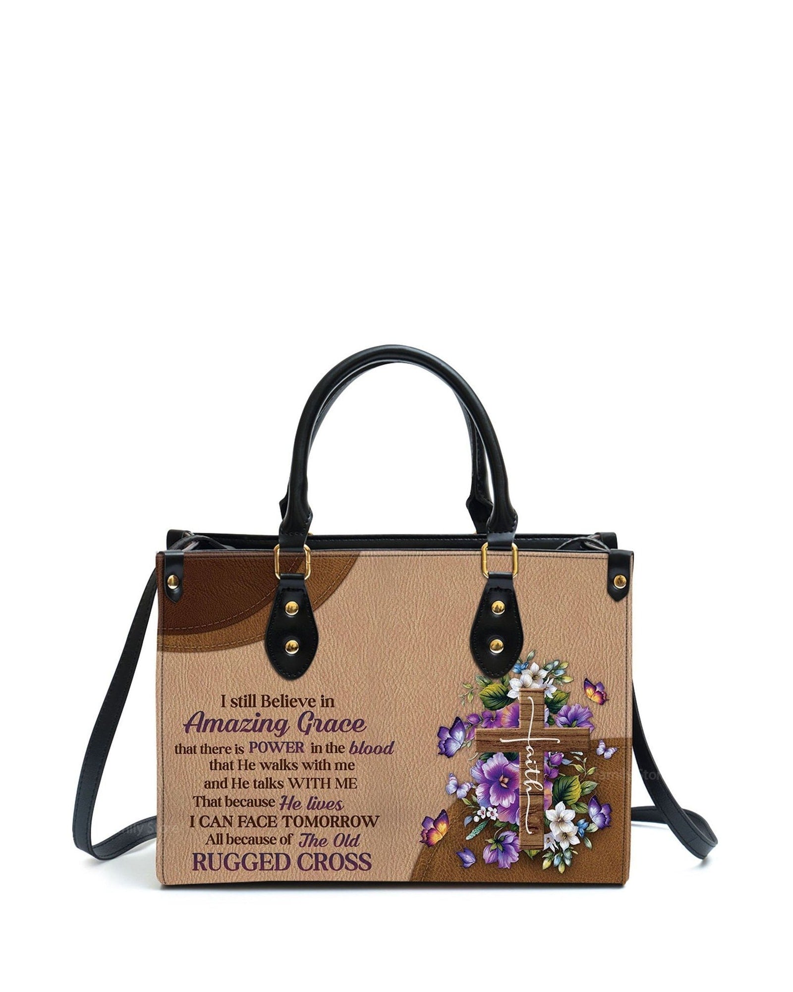 god beloved stunning floral cross i still believe in amazing grace awesome personalized leather handbag at4081433