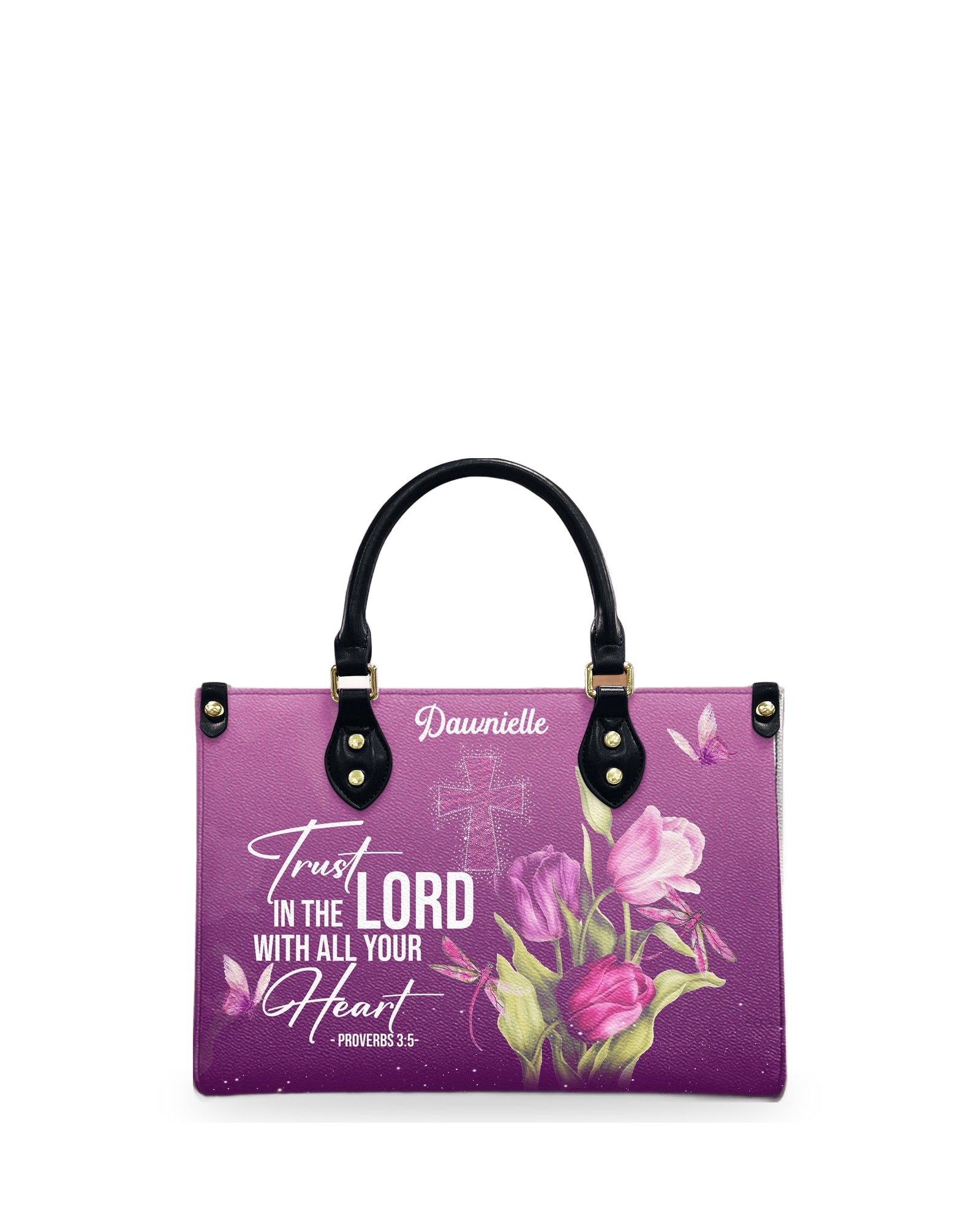 god beloved trust in the lord with all your heart proverbs 35 tulip and cross thoughtful gift for christians personalized leather handbag at4081241