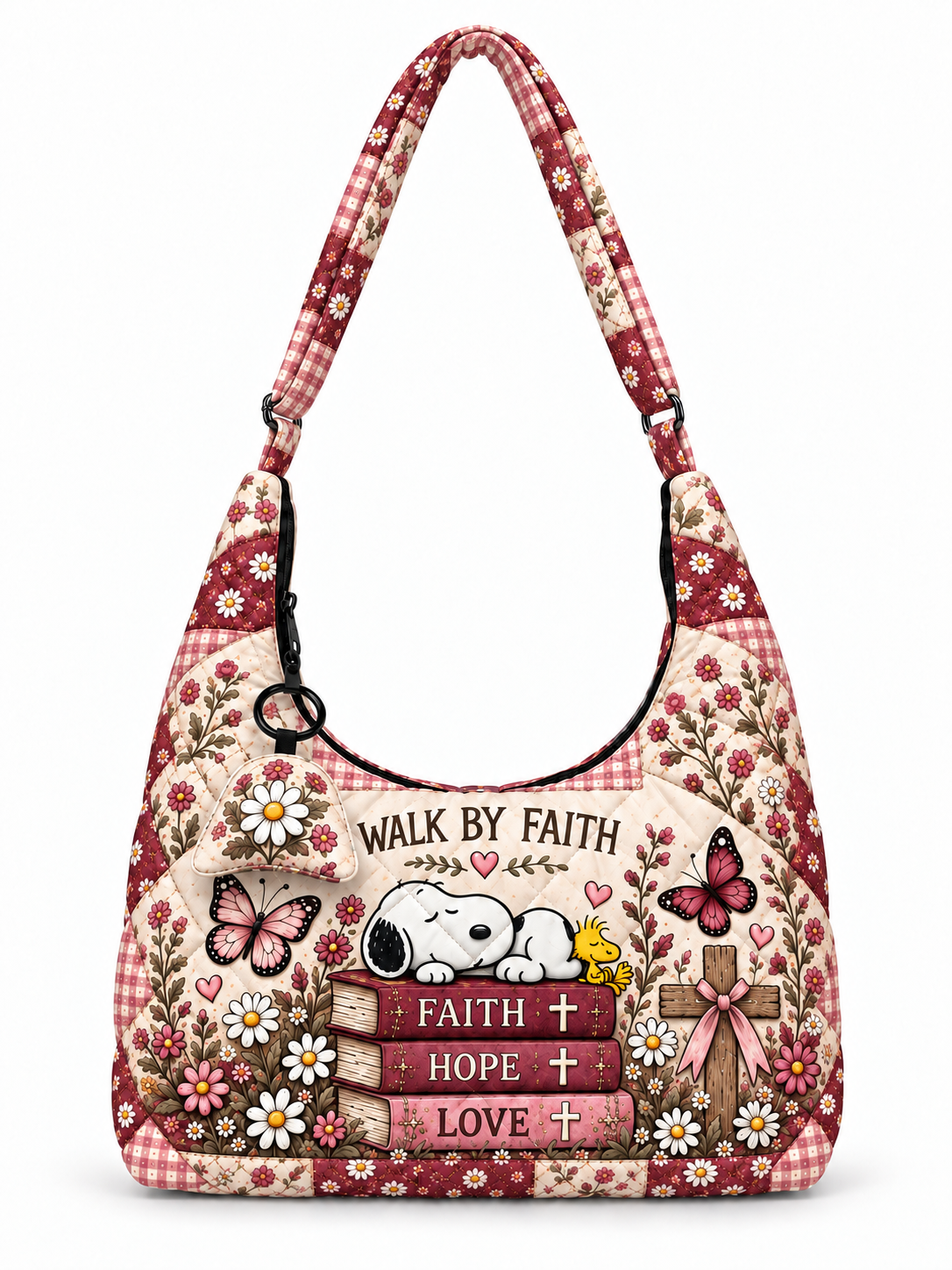 god beloved walk by faith gift for her quilted hobo shoulder bag berry rose