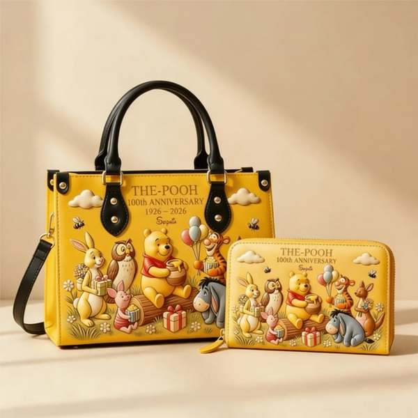 Honey Bear With Friends  - Personalized Leather Handbag And Long Wallet - Gift For Fan Movies HH01