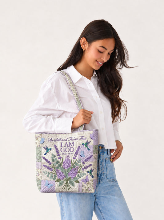 god beloved be still and know psalm 46 10 hummingbird christian gift for her personalized quilted tote bag lifestyle