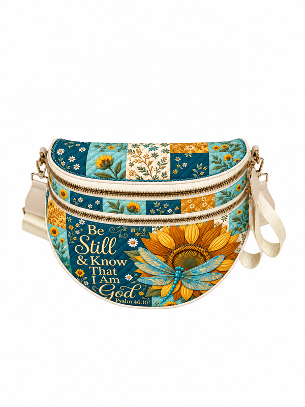 God Beloved - Be Still And Know Psalm 46:10 Sunflower Dragonfly Gift For Her - Personalized Crossbody Bag