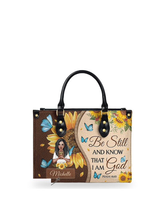 god beloved be still and know that i am god psalm 46 10 sunflower butterfly personalized leather bag black african clgod01 pt