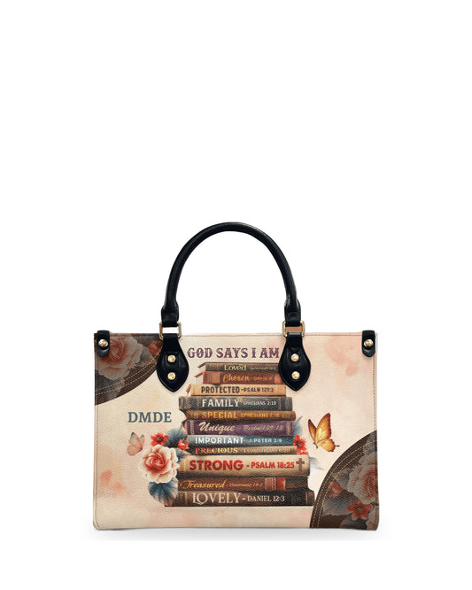 god beloved god says i am scripture gifts for women of god personalized leather handbag at4080969