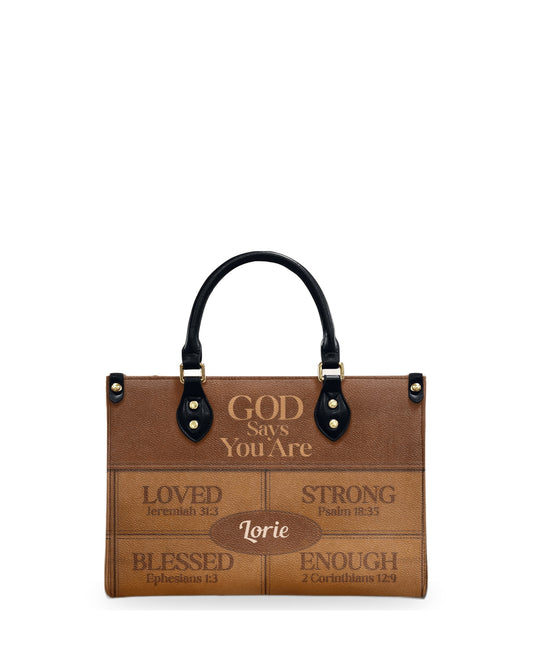 god beloved god says i am unique personalized leather handbag at4080905