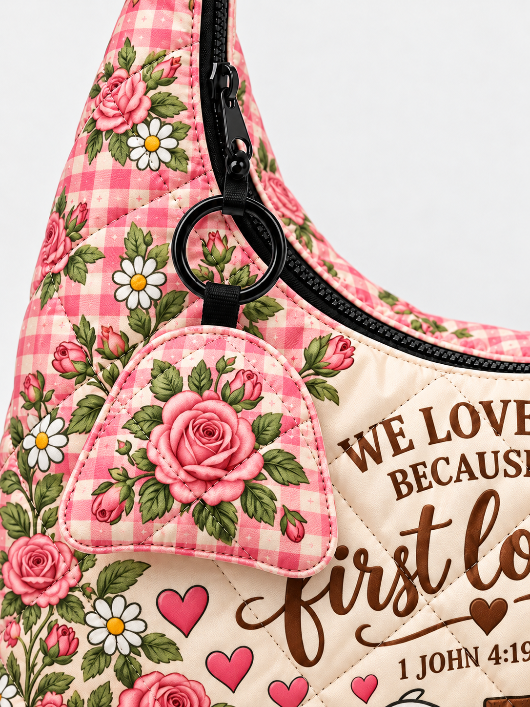 god beloved he first loved us 1 john 4 19 christian gift for her personalized quilted hobo 3
