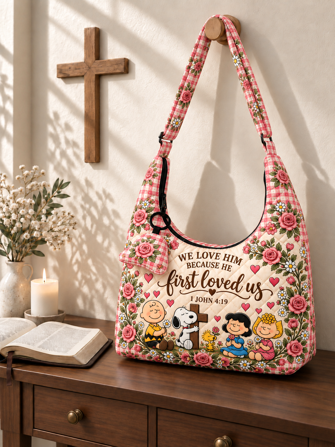 god beloved he first loved us 1 john 4 19 christian gift for her personalized quilted hobo 4