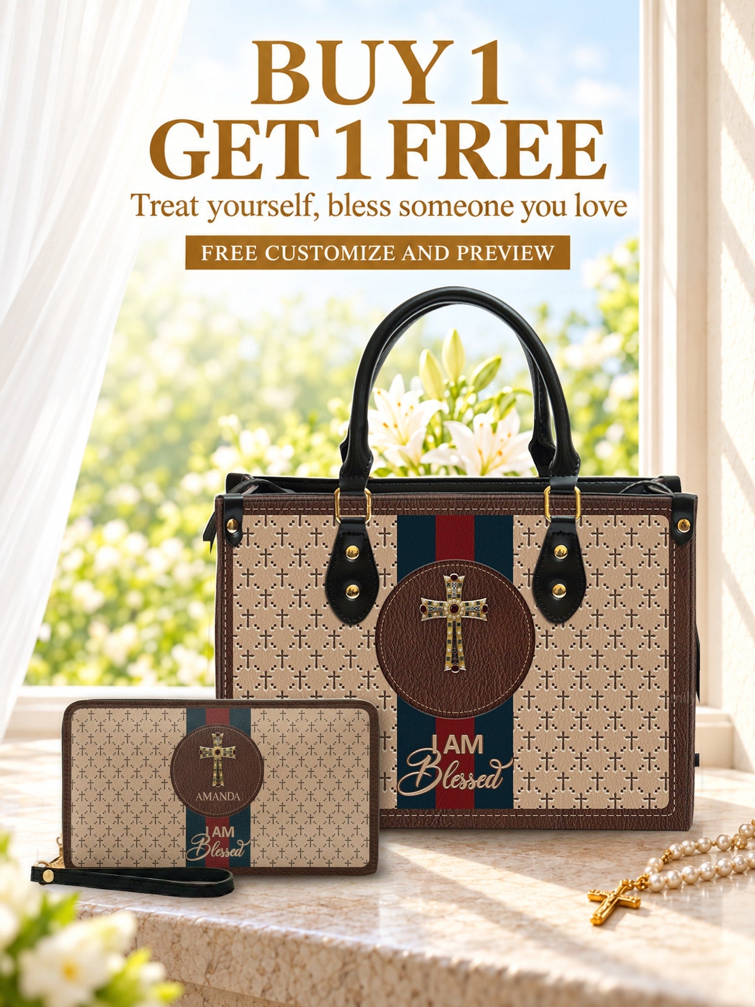god beloved i am blessed leather handbag deal free wallet buy 1 get 1 free