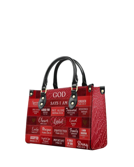 god beloved inspirational scripture custom leather handbag god says i am red
