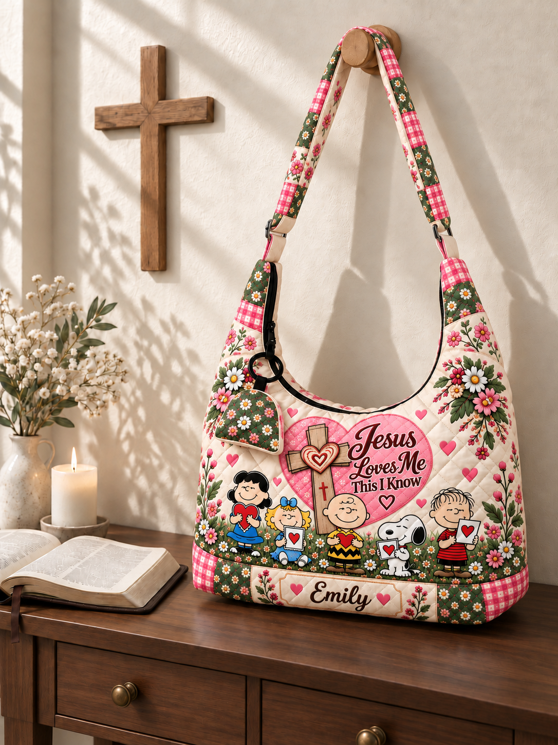 god beloved jesus loves me this i know gift for her personalized quilted hobo shoulder bag 4