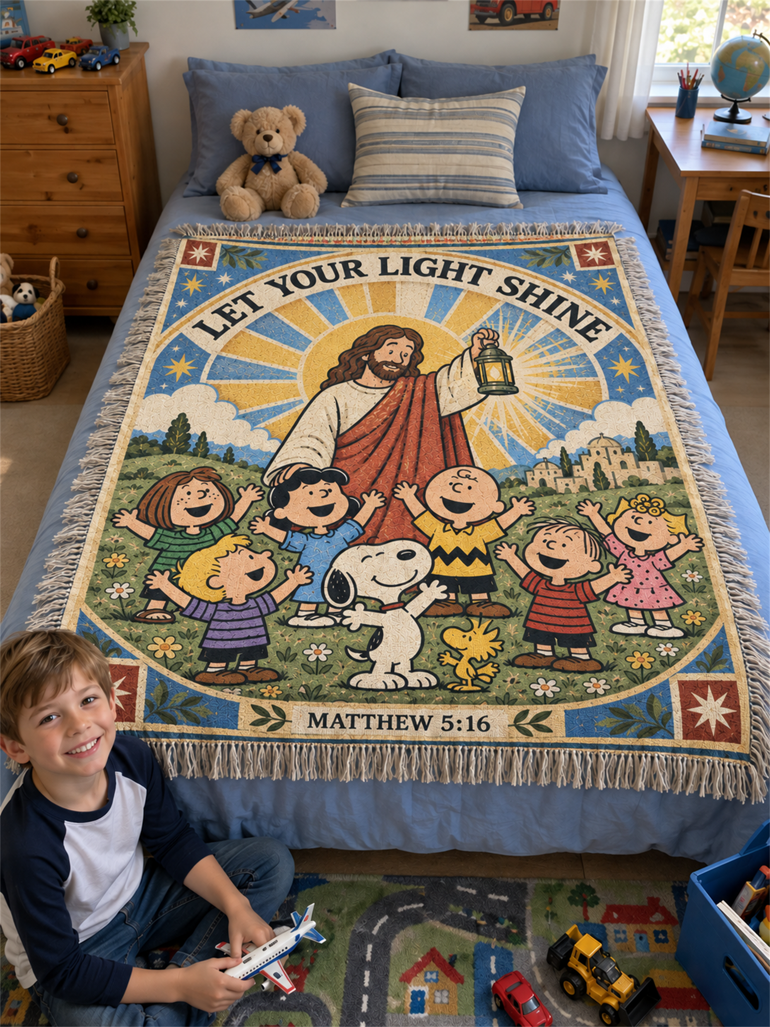 god beloved let your light shine matthew 5 16 christian gift for kids personalized woven 4