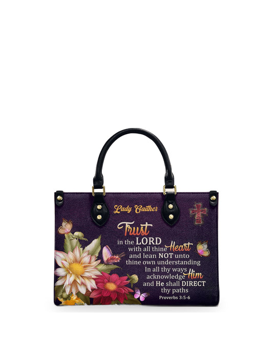 god beloved proverbs 35 6 trust in the lord with all thine heart flower and cross scripture gifts for women of god personalized leather handbag at4081310