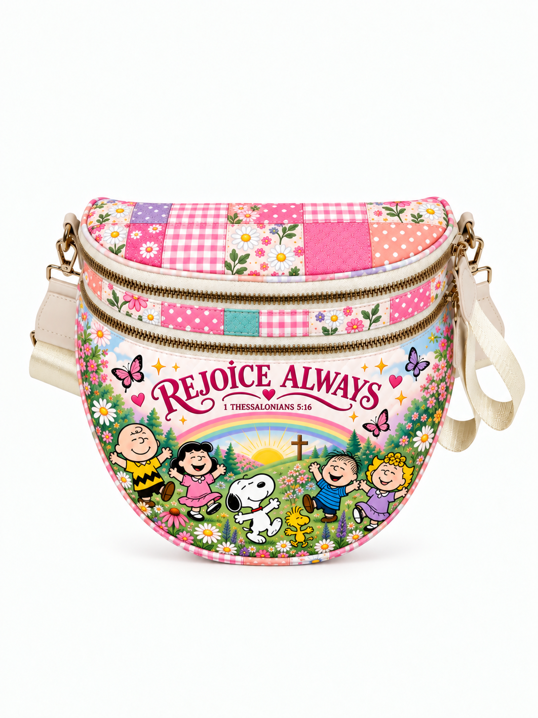 god beloved rejoice always 1 thessalonians 5 16 gift for her personalized crossbody bag pink floral