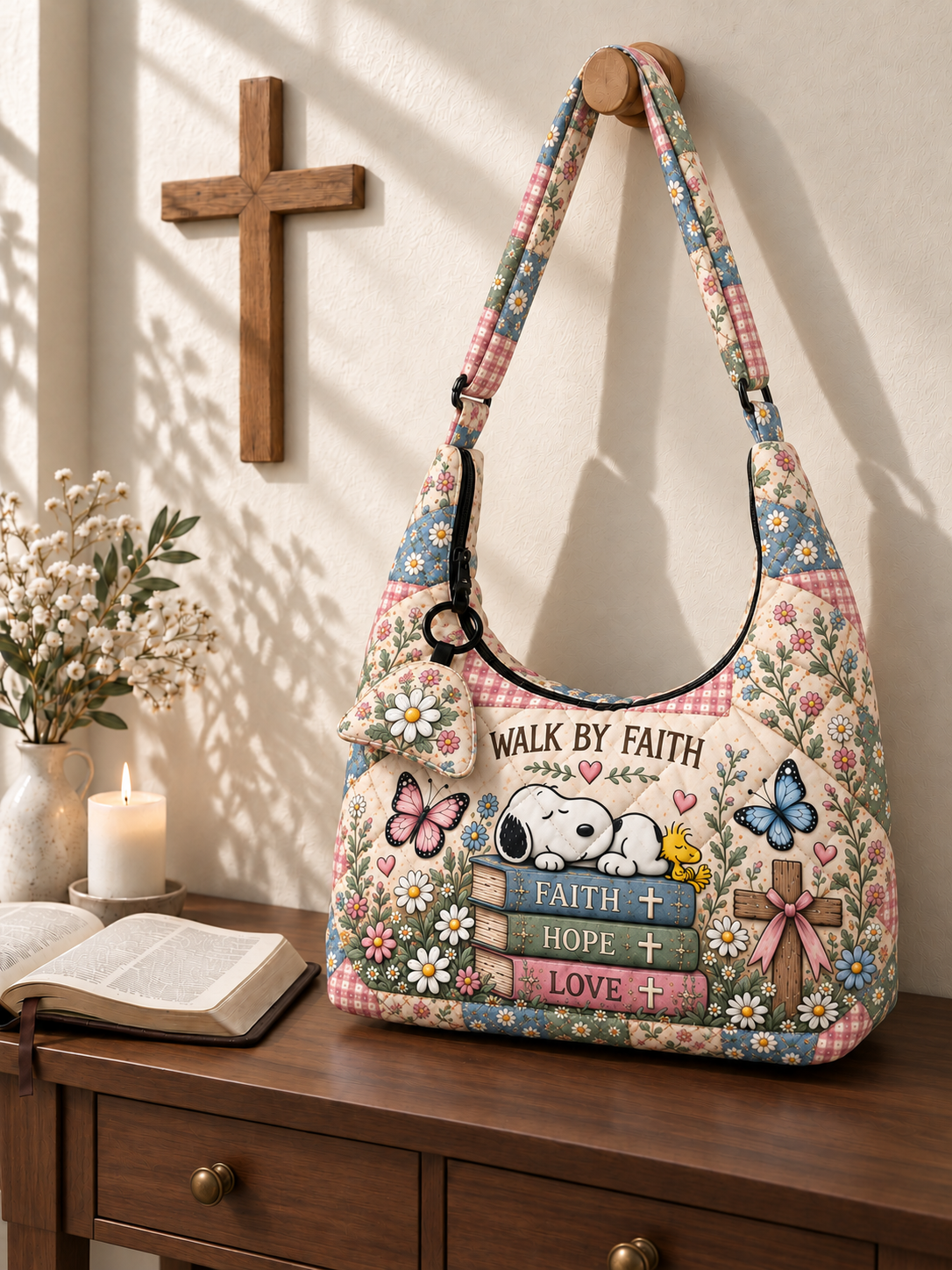 god beloved walk by faith gift for her quilted hobo shoulder bag 4