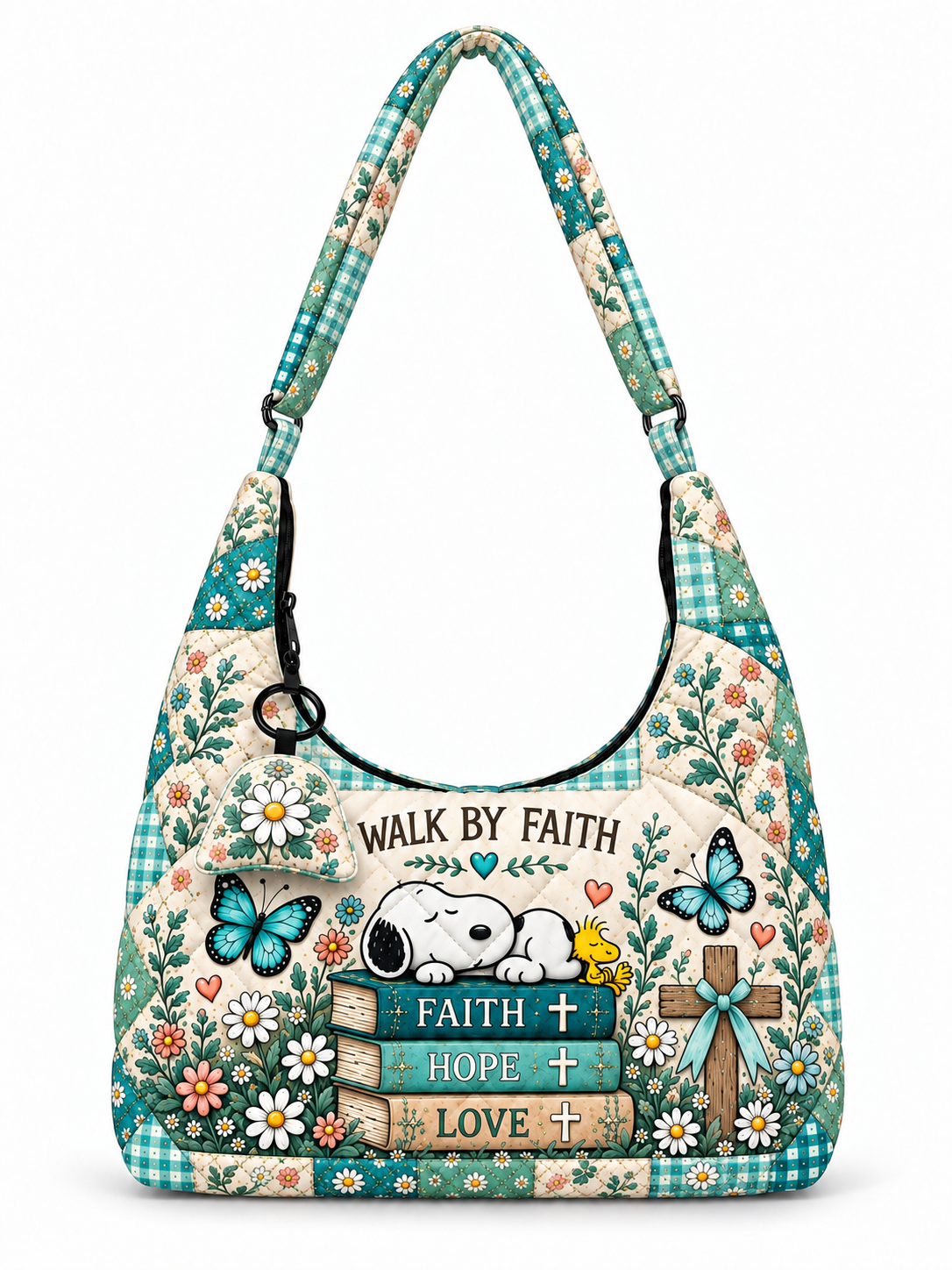 god beloved walk by faith gift for her quilted hobo shoulder bag coastal teal