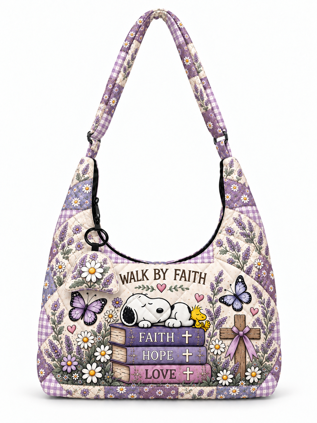 god beloved walk by faith gift for her quilted hobo shoulder bag lavender garden