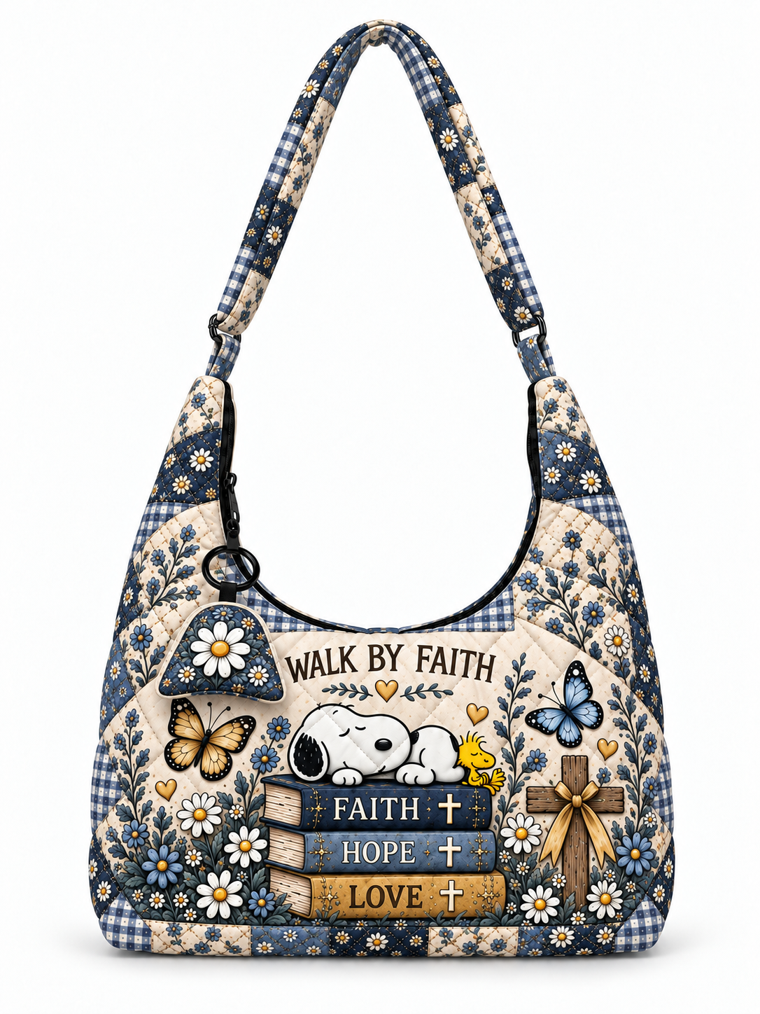god beloved walk by faith gift for her quilted hobo shoulder bag midnight blue