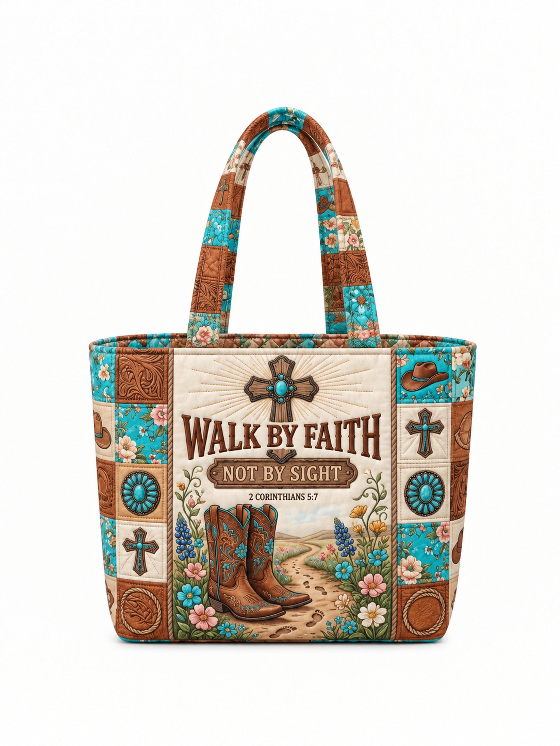 god beloved walk by faith not by sight western cowgirl christian gift for her personalized quilted tote bag