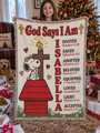 peanuts snoopy woven blanket god says i am personalized christmas gift girl cream vintage m02