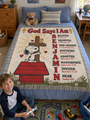 peanuts snoopy woven blanket god says i am personalized kids bedroom cream vintage m03