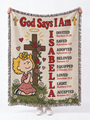 personalized peanuts sally woven blanket god says i am praying custom name cream vintage 05