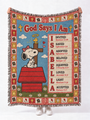 personalized peanuts snoopy girl woven blanket god says i am praying custom name blue quilt 02