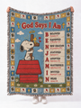 personalized peanuts snoopy woven blanket god says i am hugging cross custom name blue quilt 01