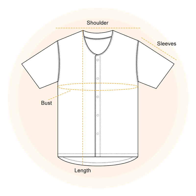 AOP Baseball Jersey measurement guide